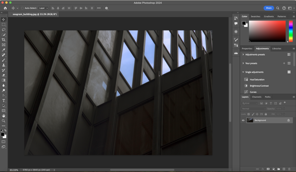 Image of Segram building open in Photoshop